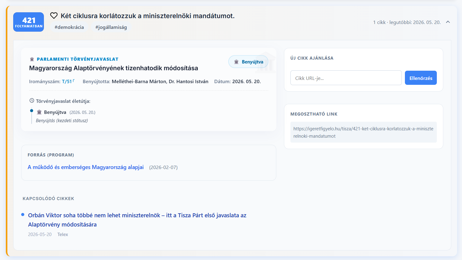 Törvényjavaslat életútja egy ígéret részletei között (fejlesztés alatt álló új funkció)